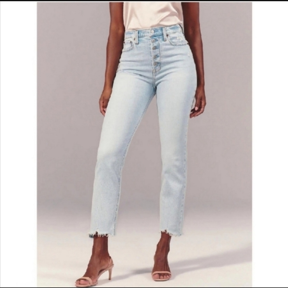 Abercrombie Ultra High Rise Ankle Straight Curve Love Jeans Raw Hem Size 27